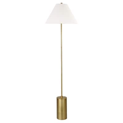 64" Contemporary Metal Traditional Shaped Floor Lamp with White Linen Empire Shade and Frosted Glass for Living Room