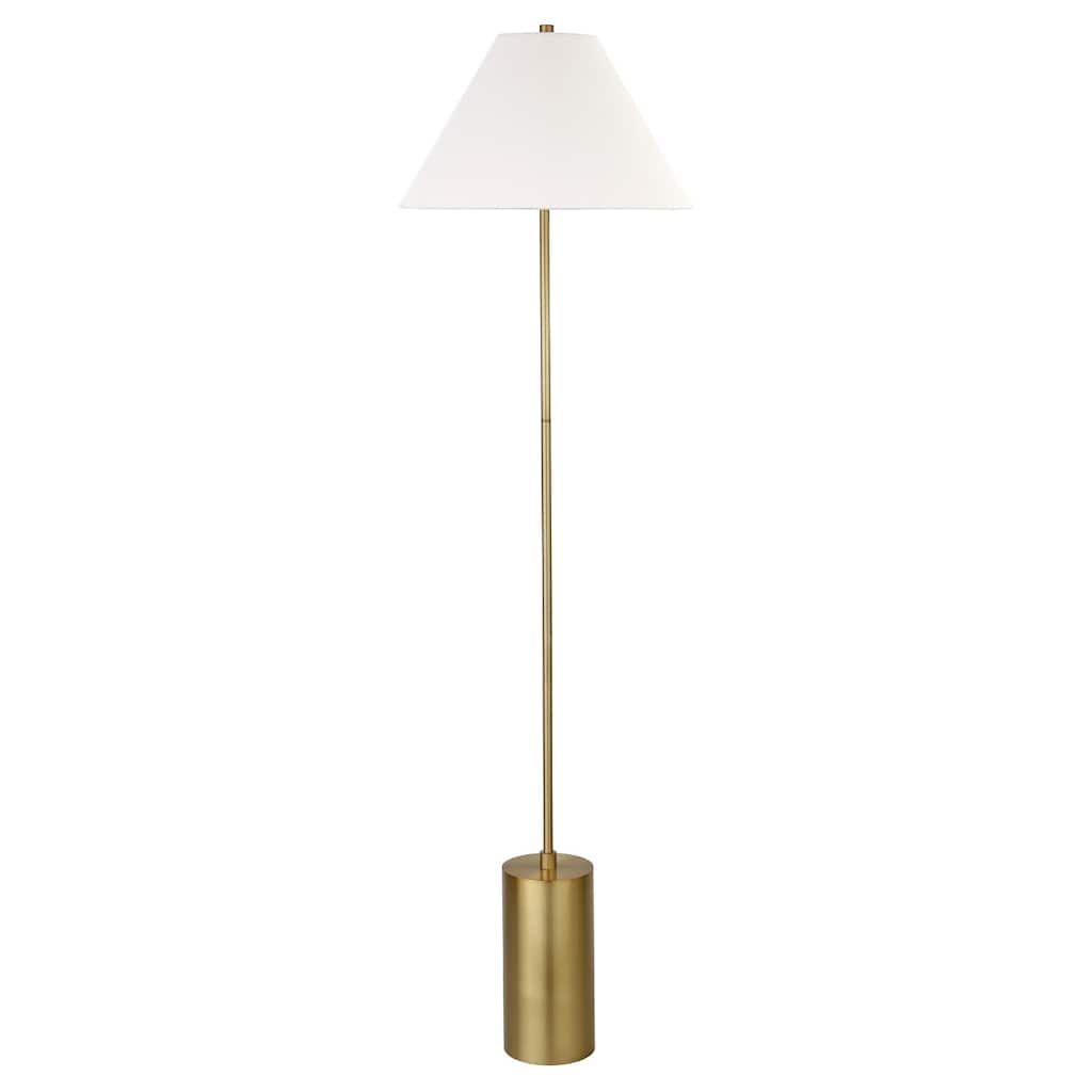 64" Contemporary Metal Traditional Shaped Floor Lamp with White Linen Empire Shade and Frosted Glass for Living Room
