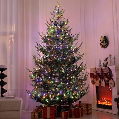 HOMCOM 6 ft Prelit Christmas Tree, Nordic Pine Artificial Christmas Tree with 300 Dual Color LED Lights and 795 Branch Tips