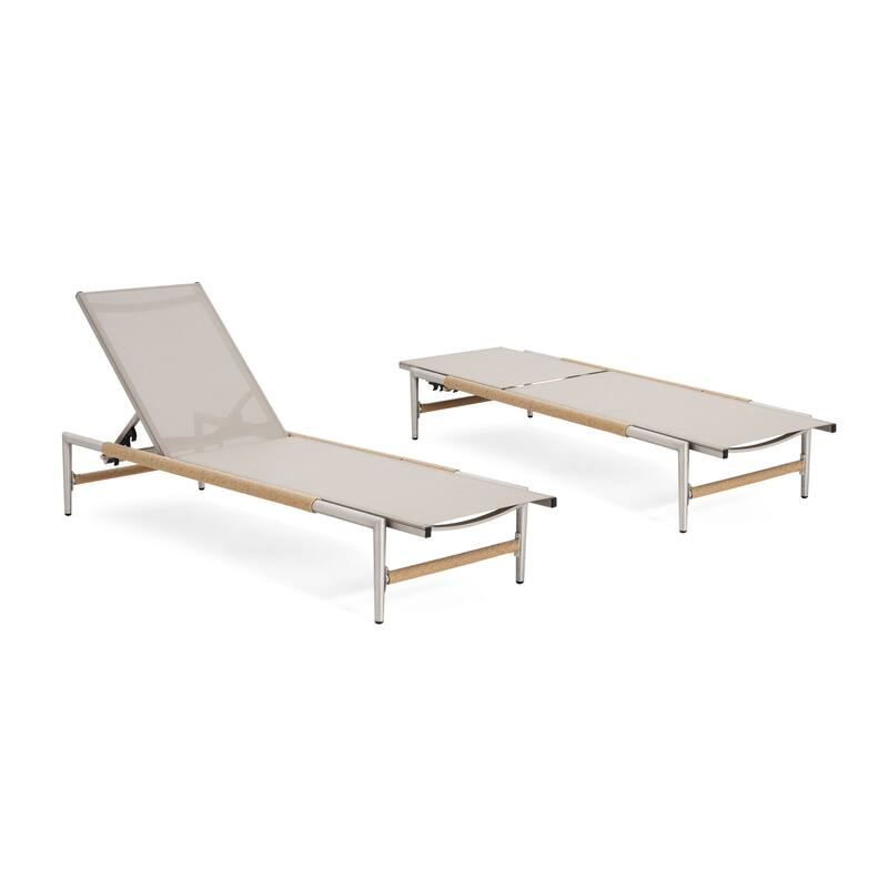 Roomfitters Hargrove Outdoor Aluminum Chaise Lounge Set with Rope Wrapped Legs, Silver and Natural