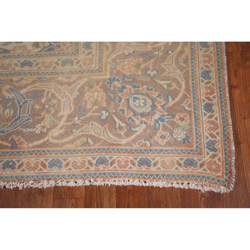Traditional Mashad Vintage Persian Rug Bedroom Handmade Wool Carpet - 7'10" x 11'0"