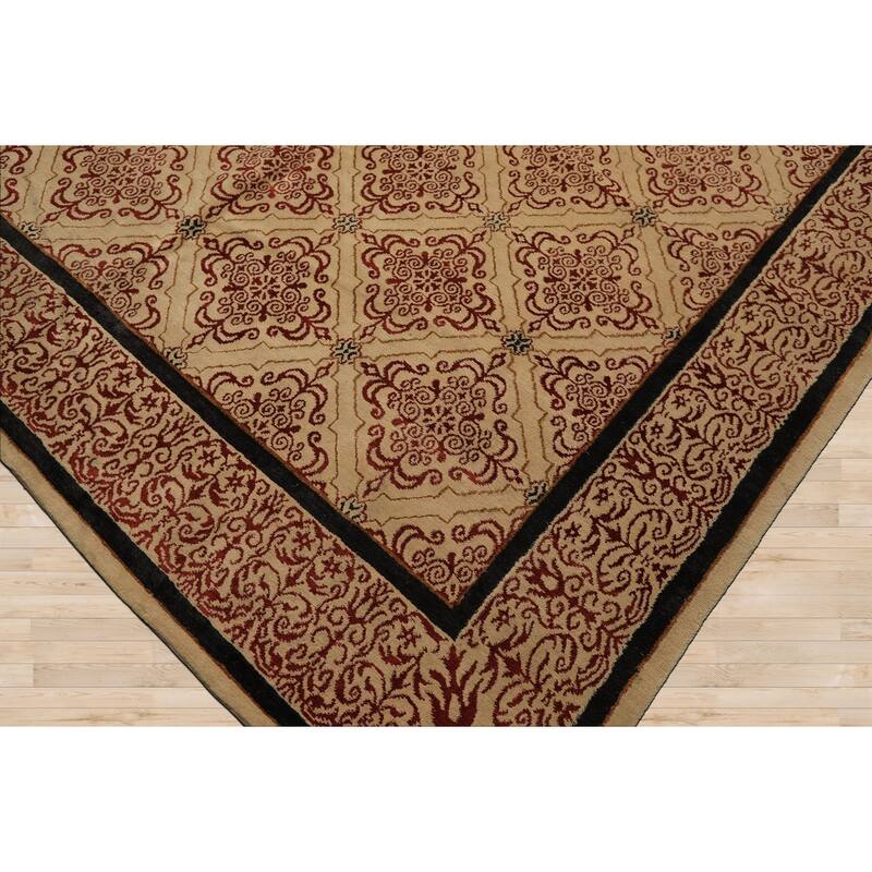 8x12'9'' Tibetano Hand Knotted Wool Beige Botanical Tibetan Patterned Area Rug - 8' x 12' 9''