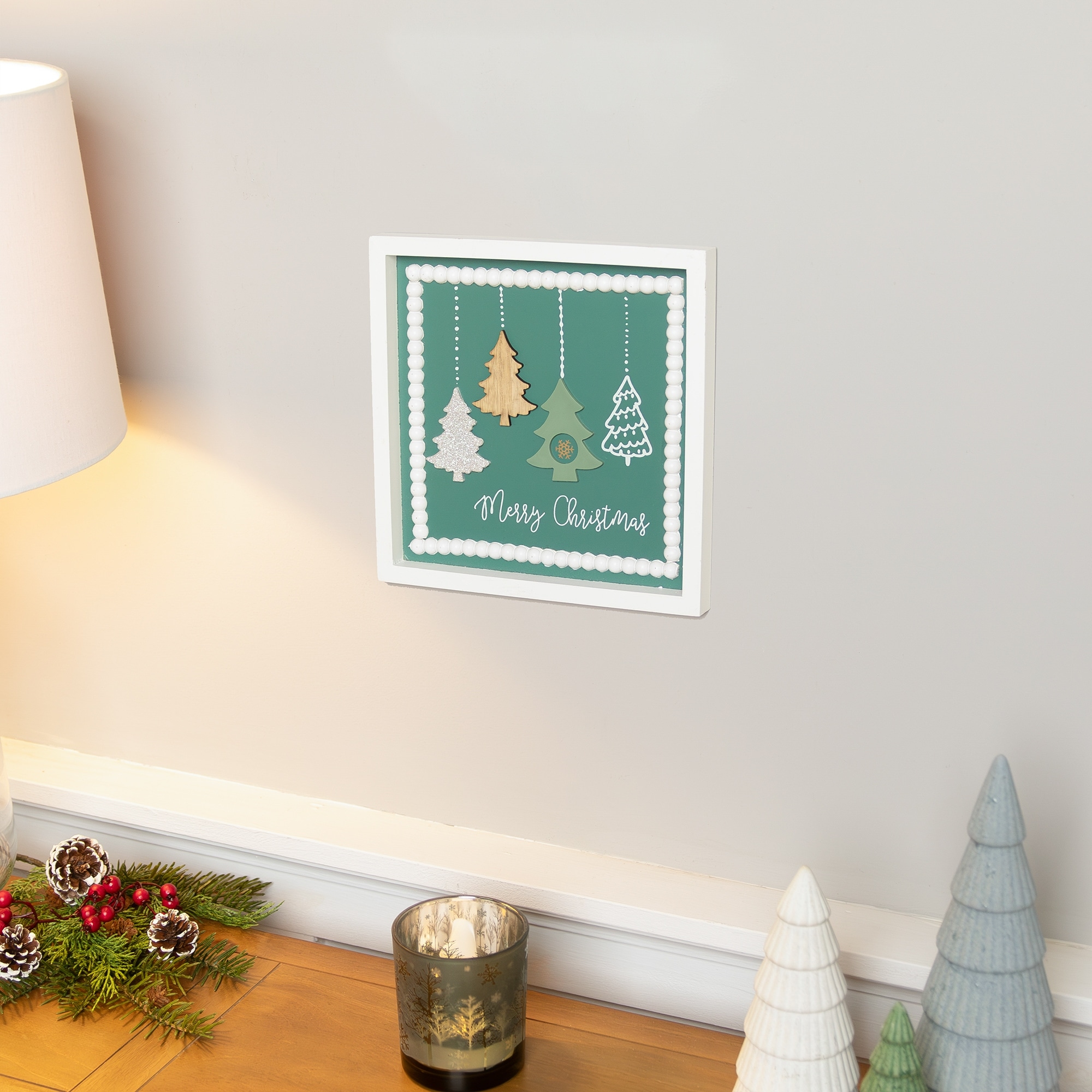 Merry Christmas Trees Framed Wall Art - 9.5" x 9.5"