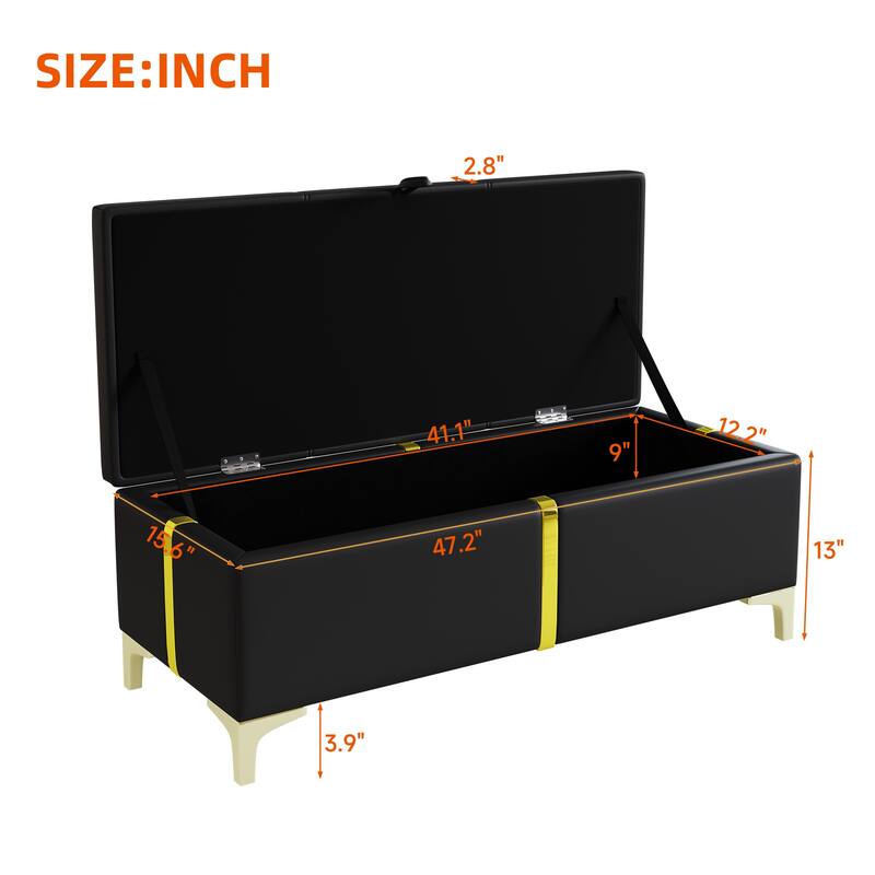 Elegant Upholstered Storage Ottoman,Storage Bench with Metal Legs for Bedroom,Living Room,Fully Assembled Except Legs