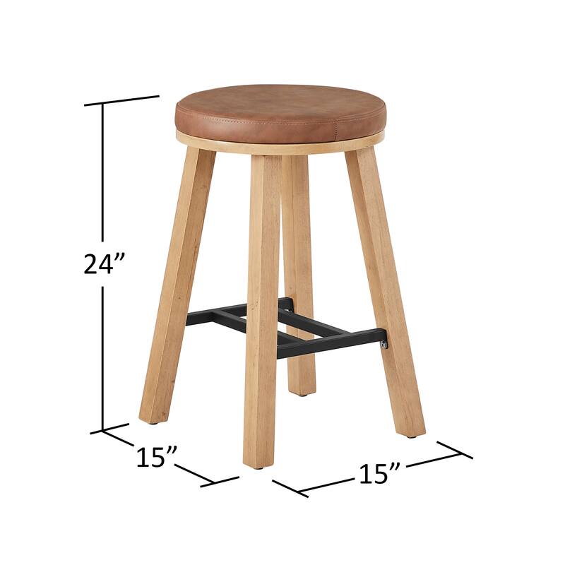 Bower Home Upholstered Round Wood Backless Barstools - Set of 2