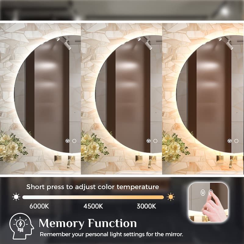KEONJINN Round LED Backlit Bathroom Vanity Wall Mirror 3 Colors, Anti-fog