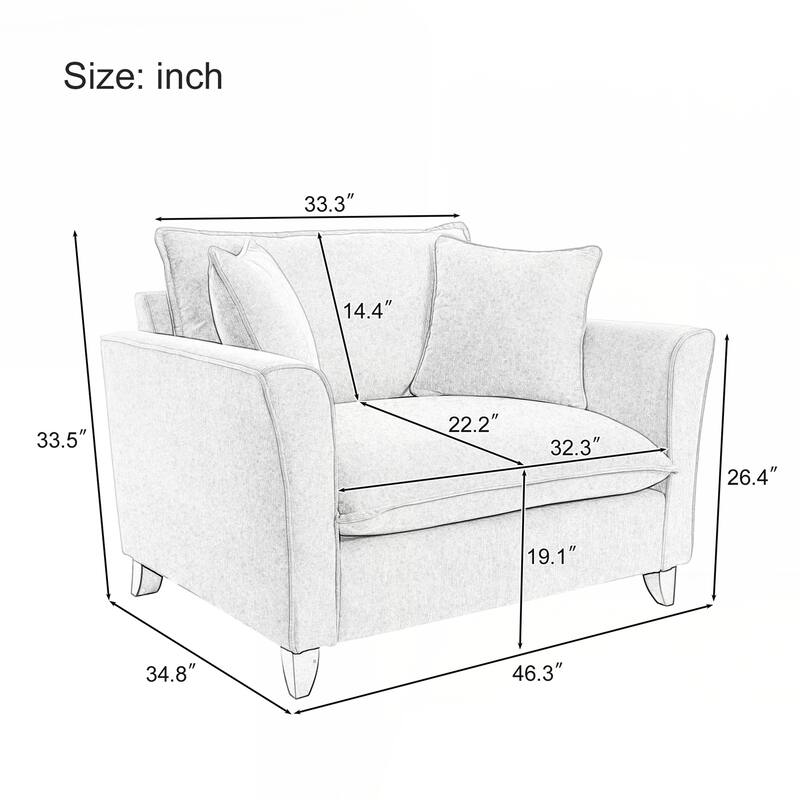 Oversized Armchair, Chenille Fabric, Comfy Chair and a Half Single Sofa with Pillow for Living Room Bedroom Office Apartment