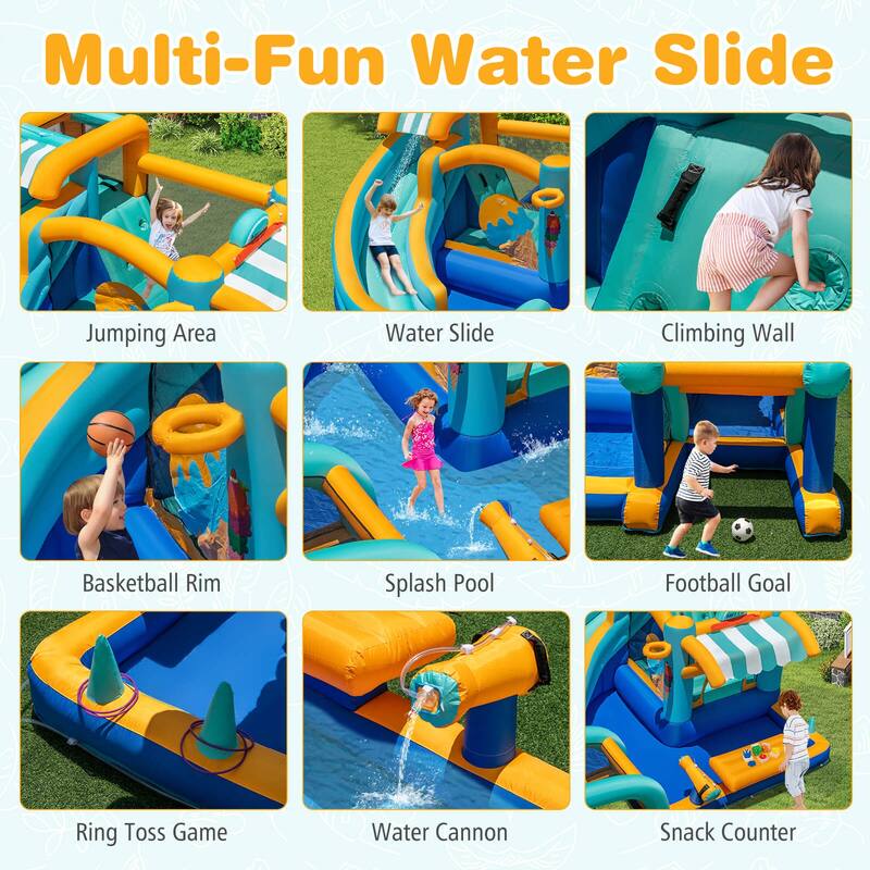 Costway Inflatable Water Park with Market Stand Climbing Wall Splash - Multi-Colored