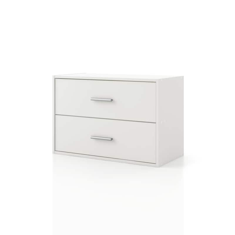 DH BASIC Modern Wood Customizable Stackable Storage Organizer - Cube Shelves, Drawer Cabinet, Bookcase with Doors by Denhour - 2-Drawer - White