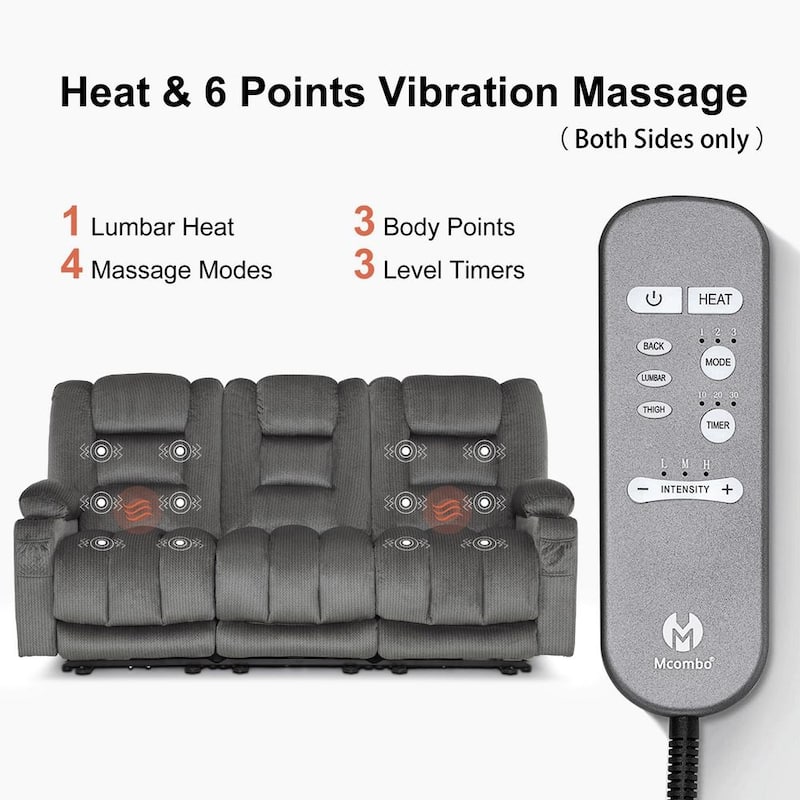 MCombo Power Reclining Loveseat Sofa with Heat and Massage, Fabric PR648