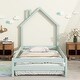 preview thumbnail 15 of 28, Twin Size Wood Bed Frame with House-shaped Headboard Floor bed with Fences