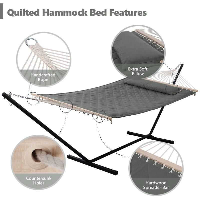 Outdoor Portable Double Hammock with Stand&Pillow Max 475 lbs Capacity