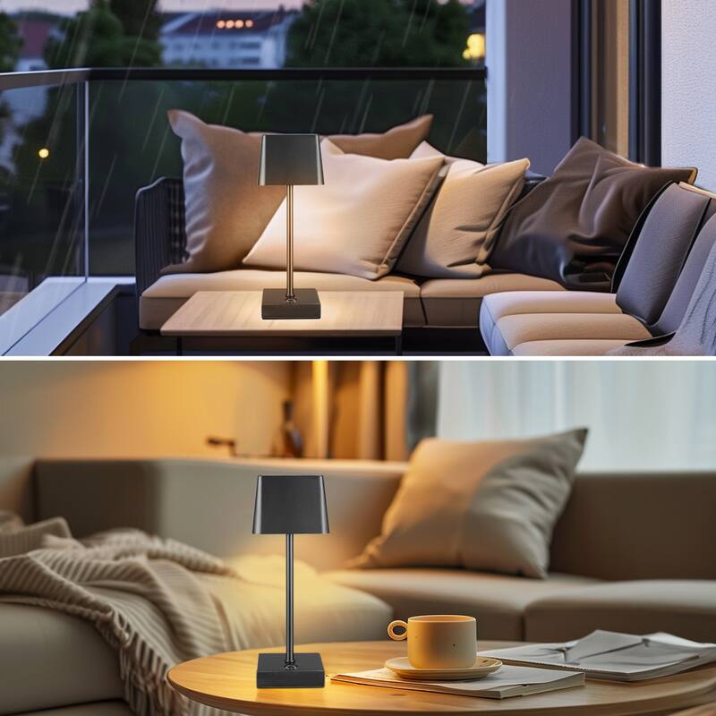 12" Matte Black Cordless Portable Outdoor Solar Operated Dimmable LED Table Lamp - 3.9"