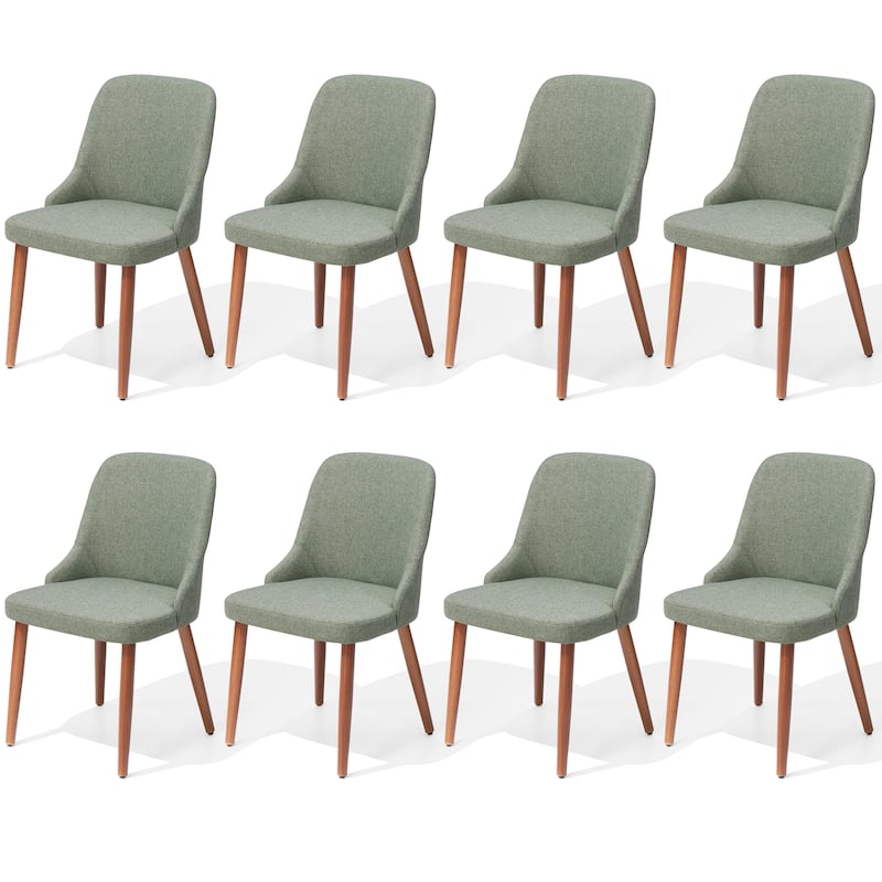 Modern Dining Chair Upholstered Accent Chairs with Solid Wood Legs - Green - 8PC