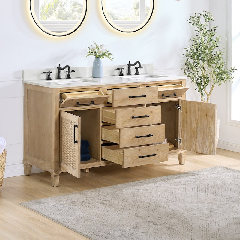 Altair Solana Bath Vanity with Calacatta White Quartz Stone Countertop without Mirror