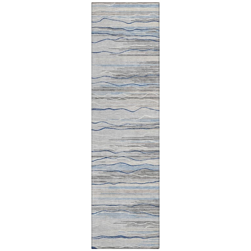 Machine Washable Indoor/ Outdoor Modern Stripe Chantille Rug