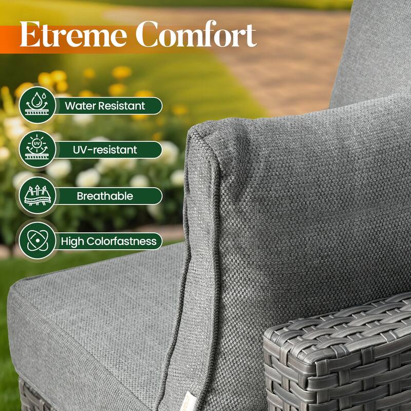 HOOOWOOO 9-piece Grey Rattan Outdoor Furniture Fire Pit Set with Swivel Chairs