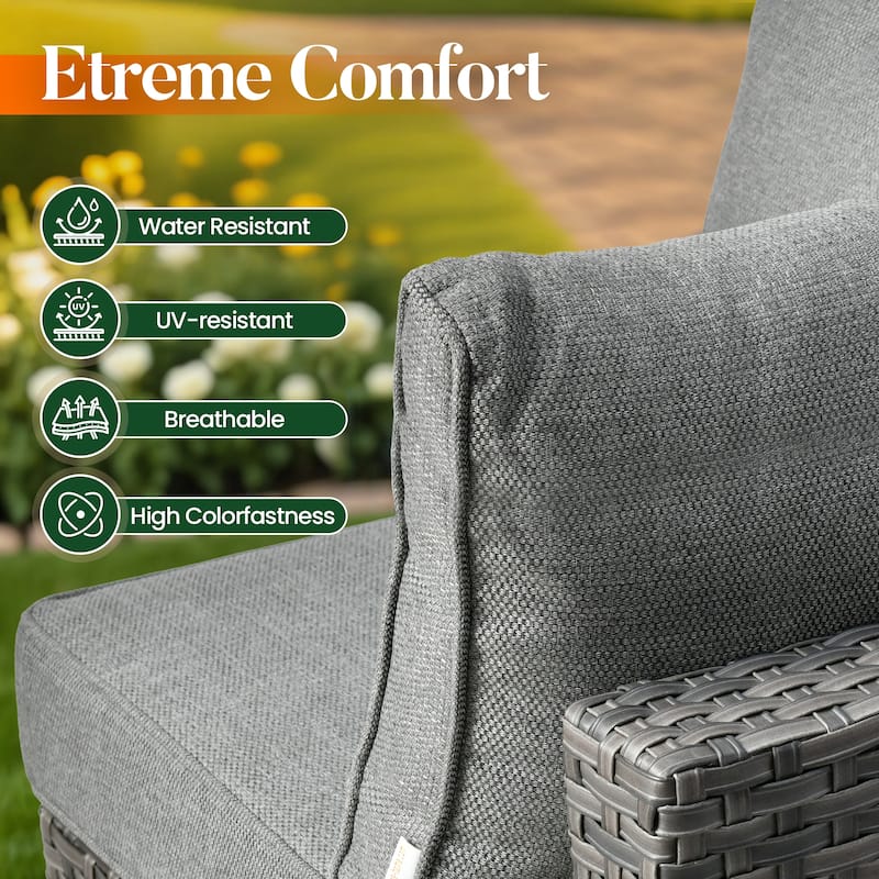 HOOOWOOO 9-piece Grey Wicker Patio Outdoor Sectional Set with Swivel Rocking Chair