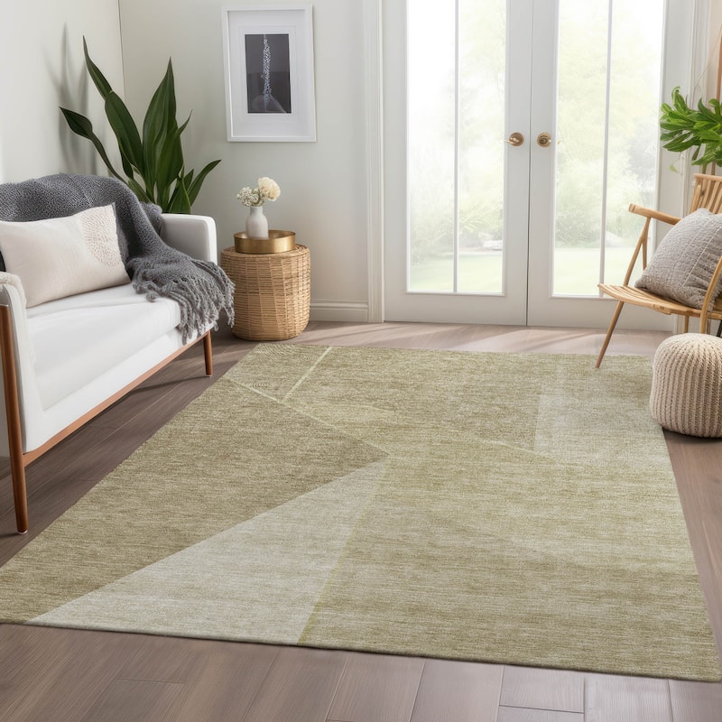 Machine Washable Indoor/ Outdoor Chantille Geo Modern Rug - Beige - 10' x 14'
