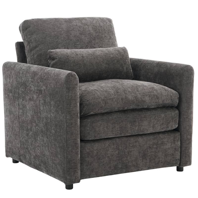 Oversized Chenille Fabric Cloud Sofa, Ergonomic Upholstered Lounge Armchair, Single Sofa Chair with Plush Cushion