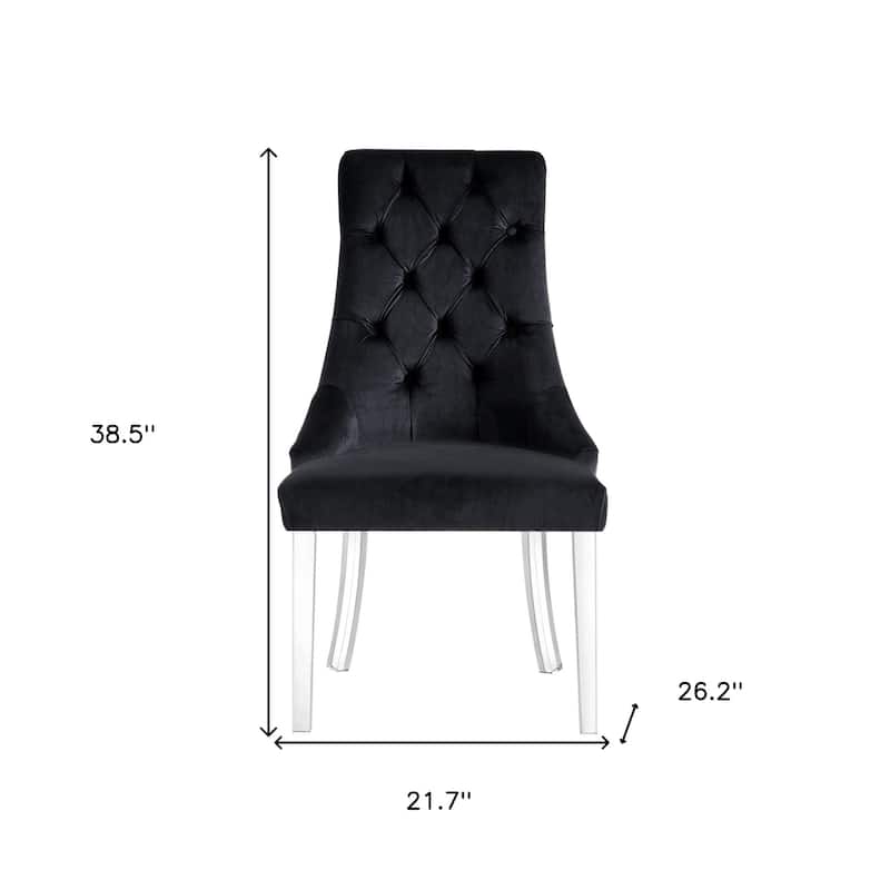 Set of 2 Tufted Velvet Black Upholstery Dining Chairs with Nailhead Trim and Clear Legs for Living Room