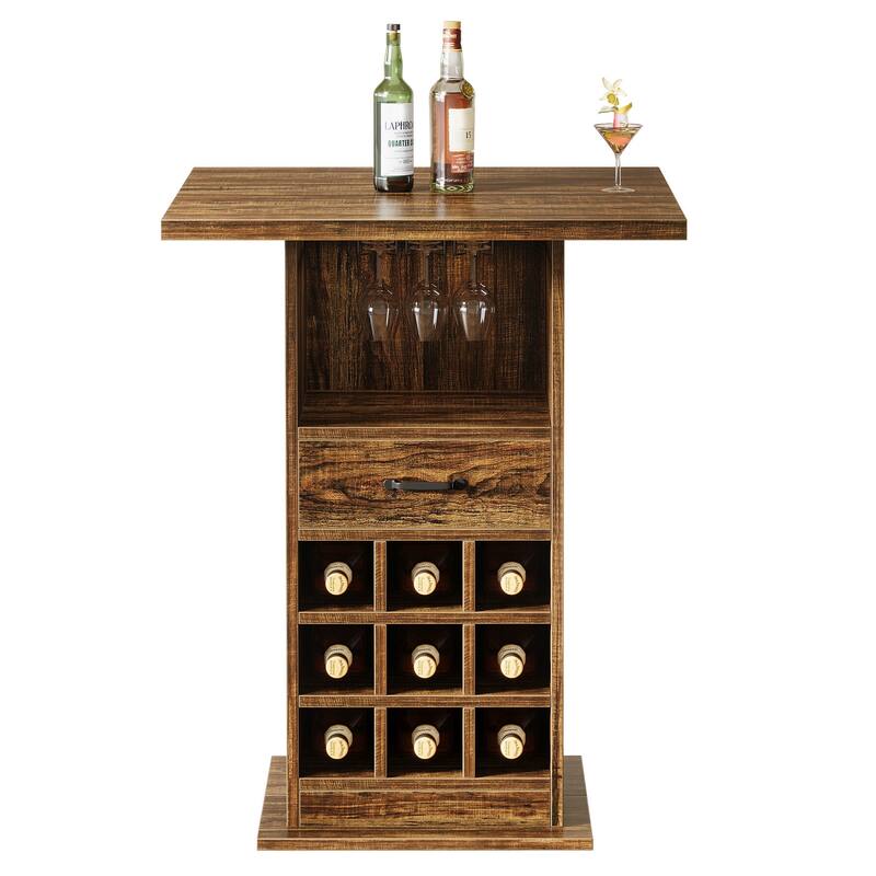 Home Bar Unit, Square Bar Cabinet with Storage and Wine Rack