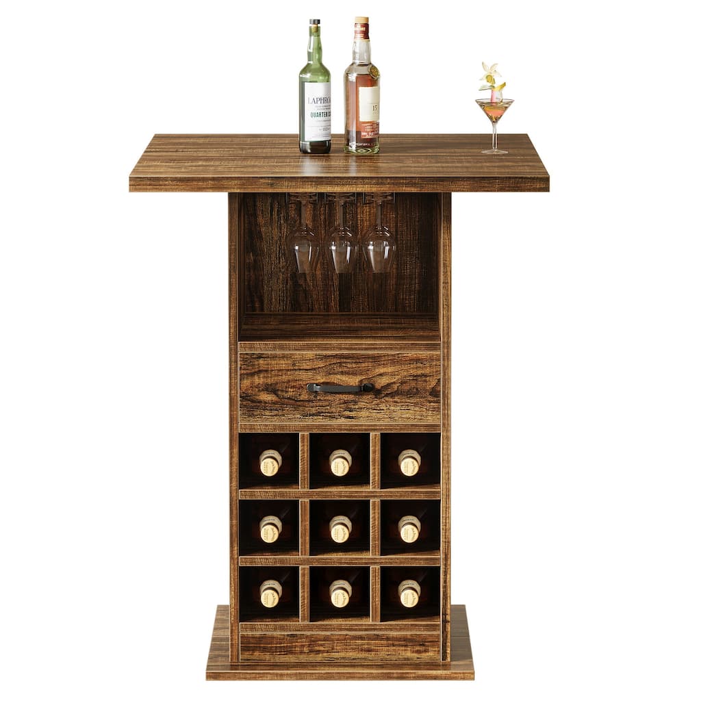 Home Bar Unit, Square Bar Cabinet with Storage and Wine Rack