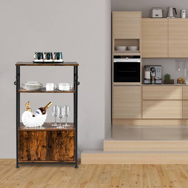 3-Tier Kitchen Bakers Rack with a Cabinet and 8 Hooks ...