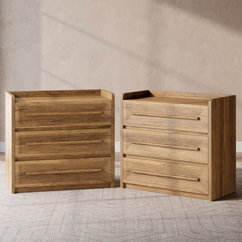 32" Wide Oversized Nightstand Set of 2, Large Bedside Table with 3 Drawers - Walnut