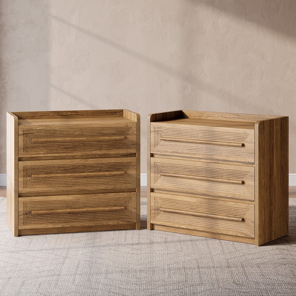 32" Wide Oversized Nightstand Set of 2, Large Bedside Table with 3 Drawers