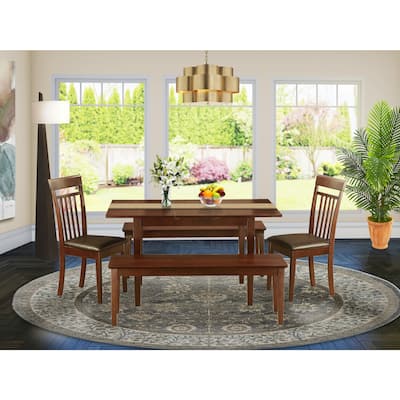 HomeStock 5-Piece Rectangle Mahogany Finish Solid Wood Top Dining table with 4-Chairs