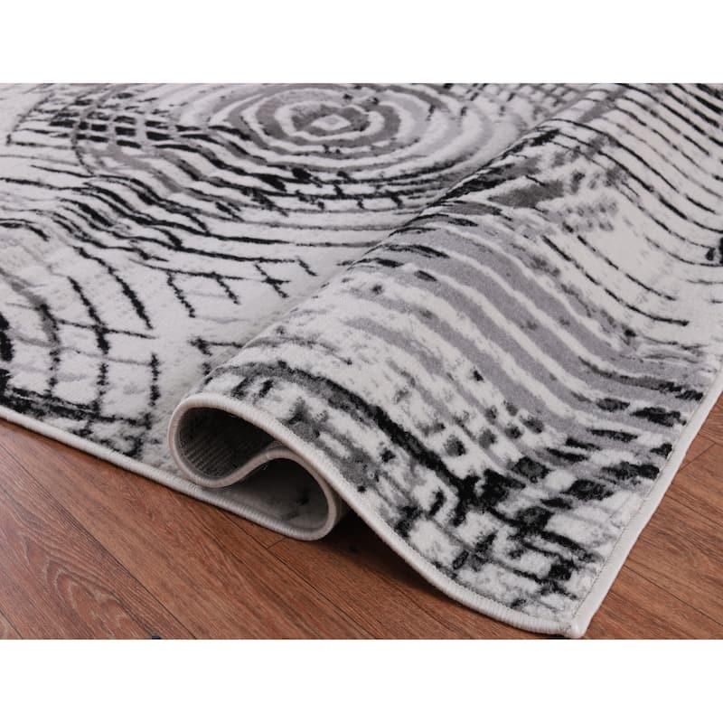 Dream Collection Abstract Circles Black and Grey Rug