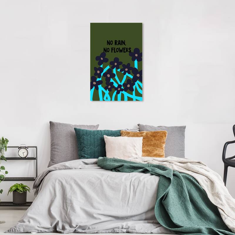 Wynwood Studio Canvas Typography No Rain No Flowers Purple and Light Purple Modern & Contemporary Wall Art Canvas Print - 36 x 24