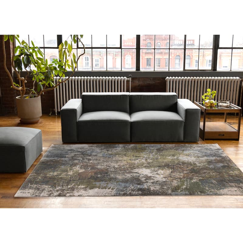 Grey Blue Green Pink Distressed Area Rug