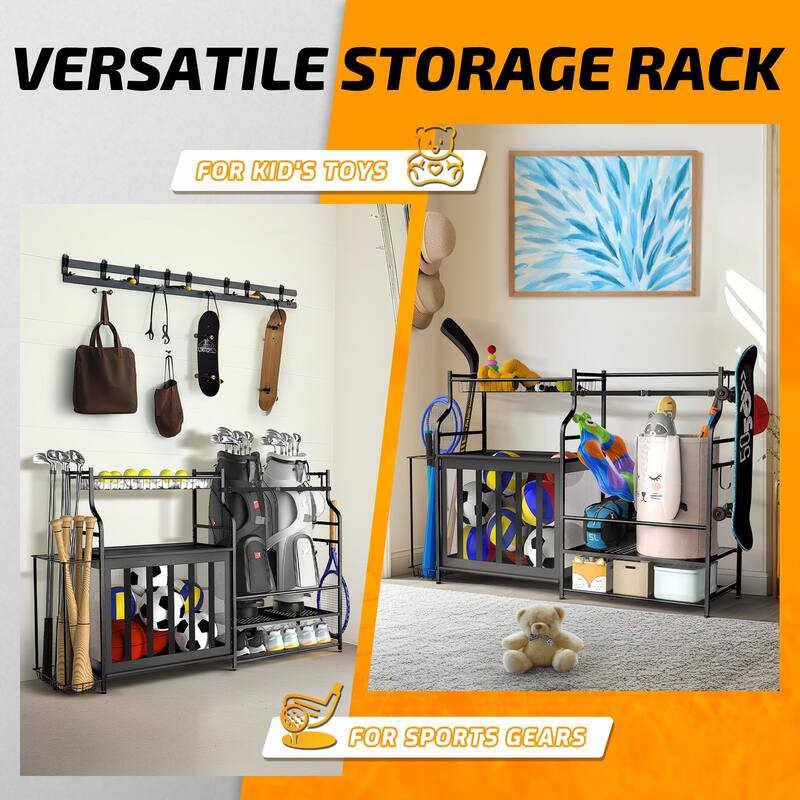 Garage Storage Rack for Golf Bags Balls Bats and Kids Toys
