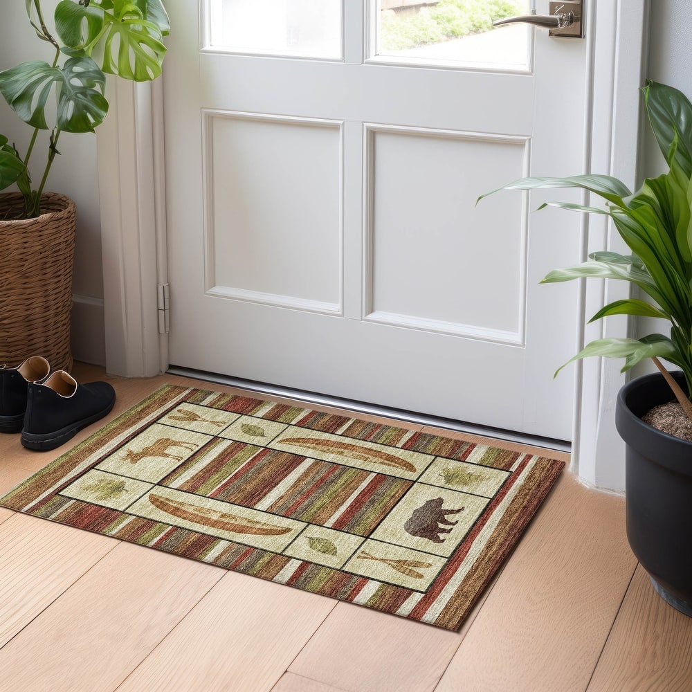 Premium Washable Super Soft Canoe Moose Bear Cabin Mayfield Rug