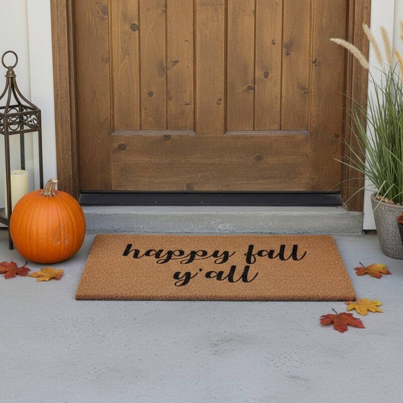HomeRoots 17" X 29" Brown And Natural Fall Happy Fall Y'all Outdoor Coir Door Mat - 17.00' X '29.00 - 17.00' X '29.00