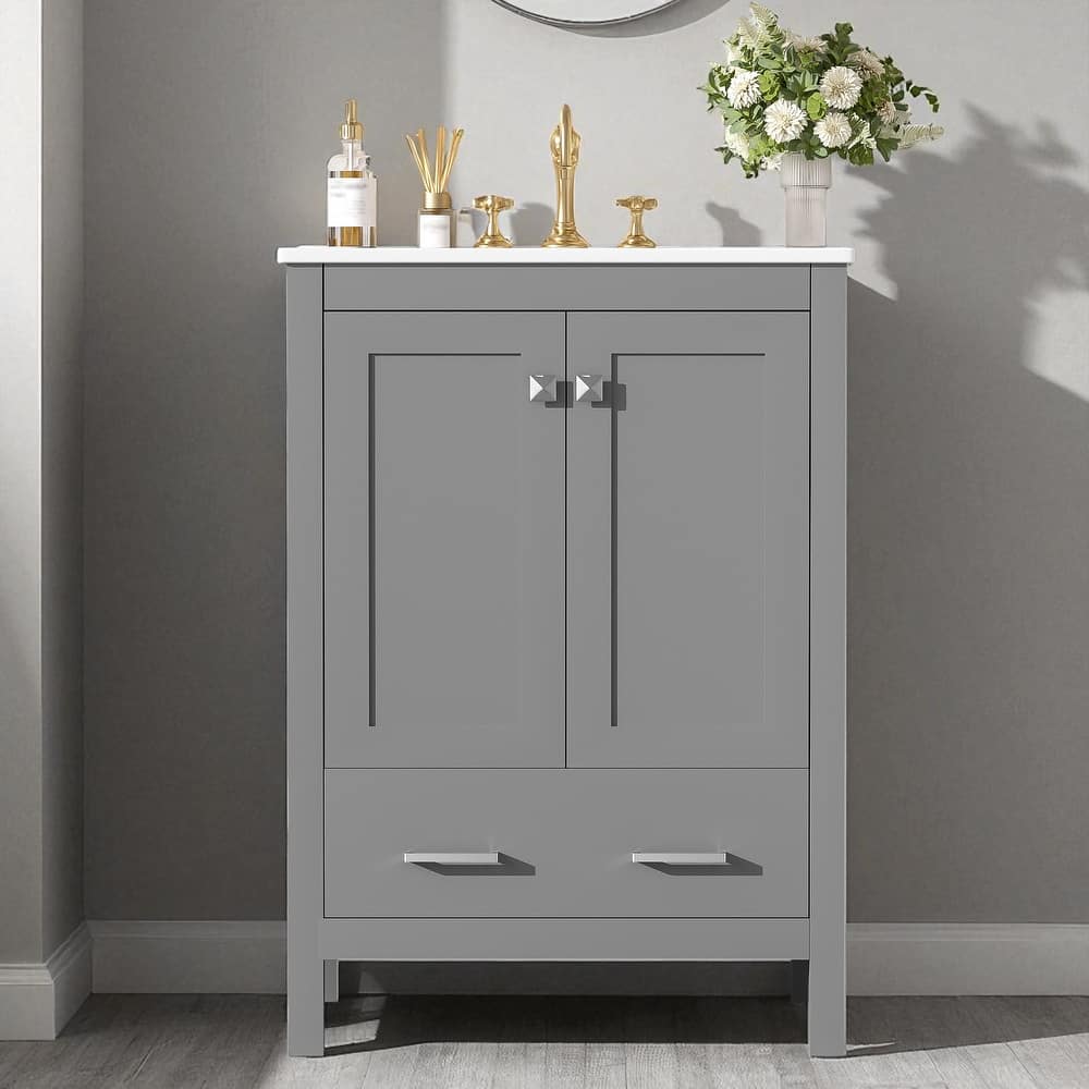 24" Bathroom Vanity with Ceramic Undermount Sink, 2 Doors, 1 Drawer, Soft-Close, Adjustable Shelf