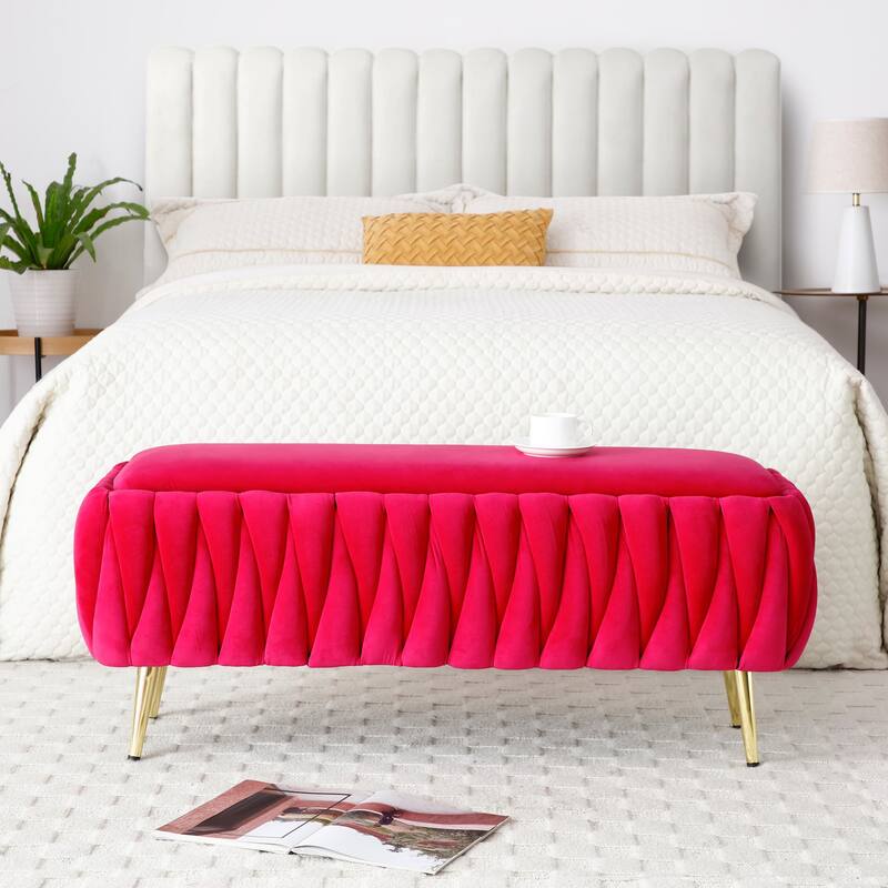 Modern Upholstered Storage Bench - Rose Red