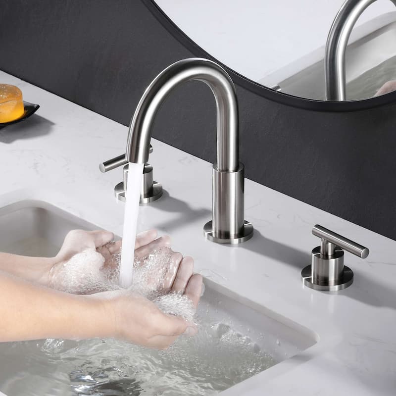 8 Inch Widespread Bathroom Sink Faucet 3 Holes Bathroom Faucet Double Handle Modern Basin Vanity Faucets Deck Mounted No Drain - Brushed Nickel