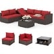 preview thumbnail 17 of 62, EROMMY 6/7 Piece Modular Outdoor Rattan Sofa Set, All-Weather Wicker Patio Furniture with Storage Table, Cushions & Pillows