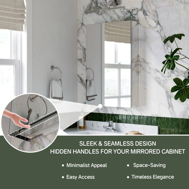 20x30 in Mirrored Medicine Cabinet, Tri-View, Right-Swing, Recessed/Surface, Copper-Free, Blum Soft-Close, Chrome