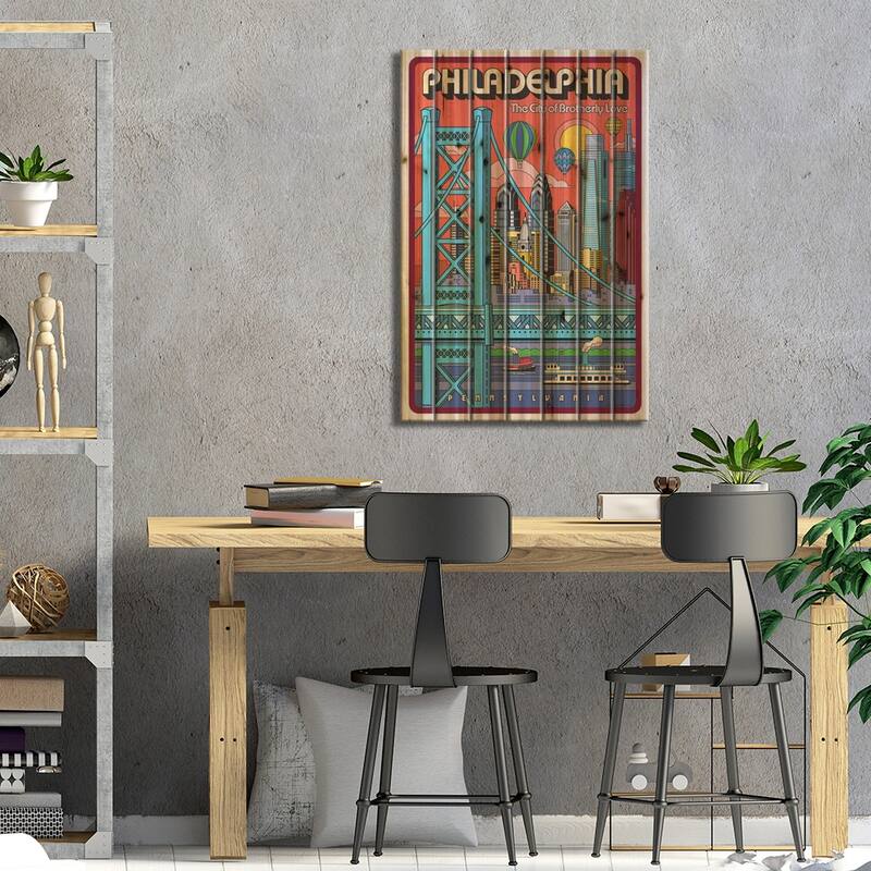 Philadelphia Pop Art Travel Poster Print On Wood by Jim Zahniser - Multi-Color
