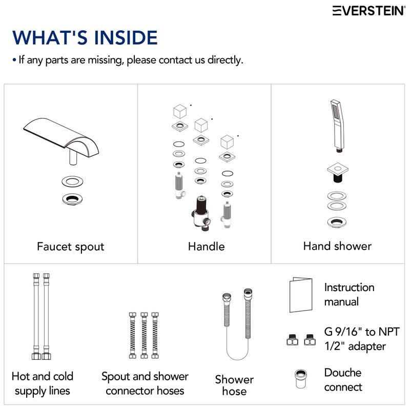 5-Hole 3-Handle Deck-Mount Waterfall Tub Faucet with Hand Shower,Waterfall Spout Bathtub Faucet