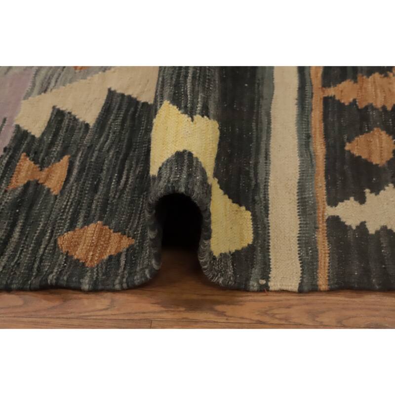 Hand Woven Oriental 100% Wool Carpet Southwestern Tribal Purples Kilim Runner Rug - 9' 4'' X 3' 1''