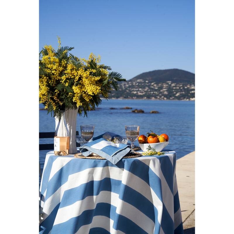 Couleur Nature St. Tropez Tablecloth - Blue Stripes - 59" x 59"