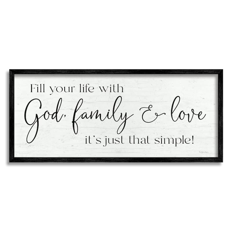 Stupell Rustic Religious Family Quote Uplifting Calligraphy Phrase Framed Wall Art, Design by Susie Boyer - Off-White - 30 x 13 - Black