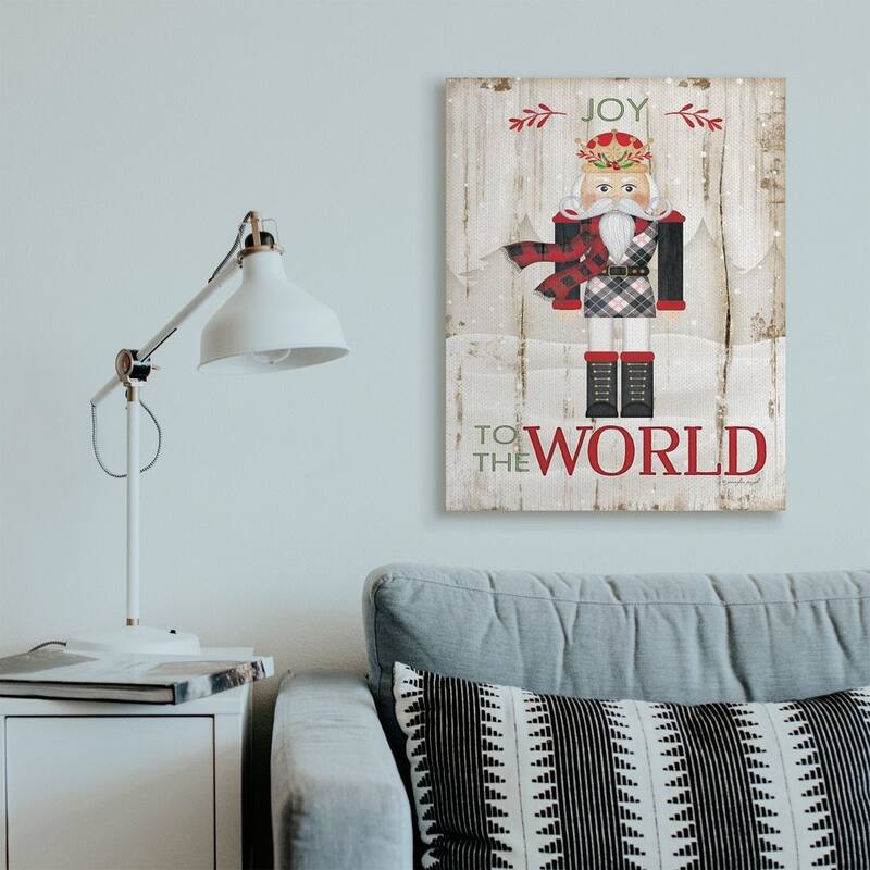 Stupell Joy to the World Quote with Christmas Nutcracker Canvas Wall Art - Multi-Color
