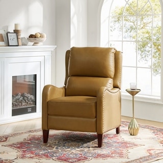 HULALA HOME Brigida Cigar Genuine Leather Manual Recliner with Nailhead Trim