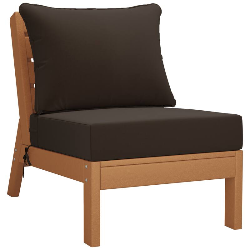 Birchwood All Weather HDPE Outdoor Patio Deep Seating Teak Armless Chair With Cushions (1-Piece)